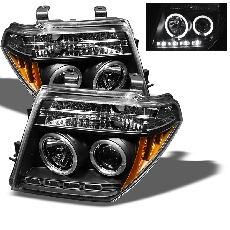 Nissan Frontier 05-08 / Nissan Pathfinder 05-07 Projector Headlights - LED Halo - LED ( Replaceable LEDs ) - Black - High H1 (Included) - Low H1 (Included)