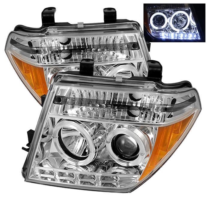 Nissan Frontier 05-08 / Nissan Pathfinder 05-07 Projector Headlights - LED Halo - LED ( Replaceable LEDs ) - Chrome - High H1 (Included) - Low H1 (Included)