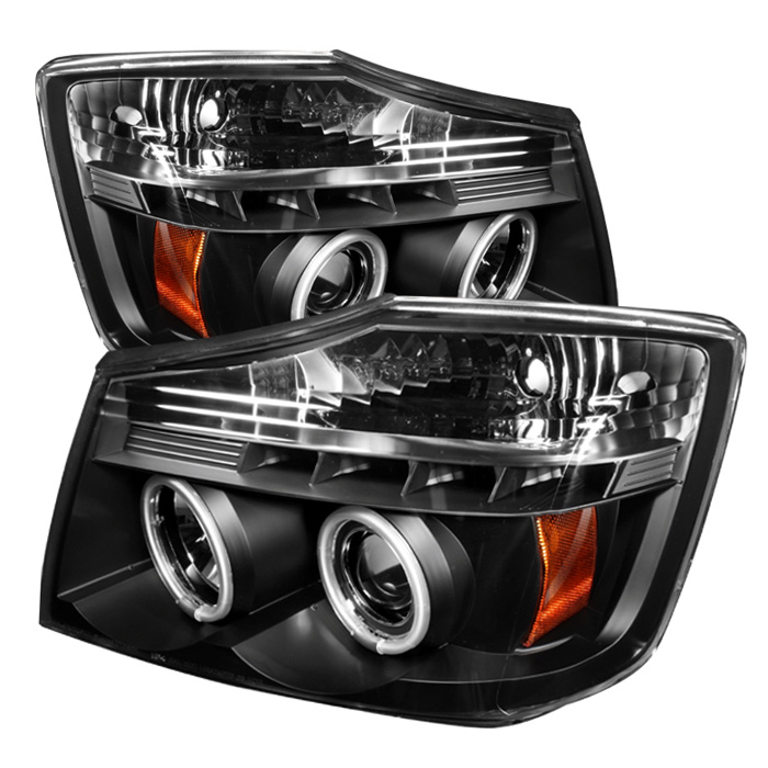 Nissan Titan 04-14 / Nissan Armada 04-07 Projector Headlights - CCFL Halo - LED ( Replaceable LEDs ) - Black - High H1 (Included) - Low H1 (Included)