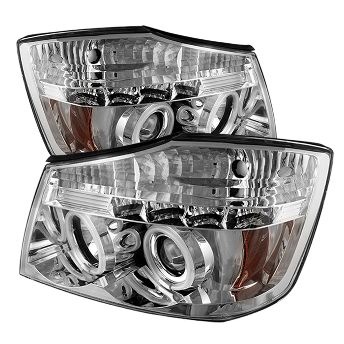 Nissan Titan 04-14 / Nissan Armada 04-07 Projector Headlights - CCFL Halo - LED ( Replaceable LEDs ) - Chrome - High H1 (Included) - Low H1 (Included)