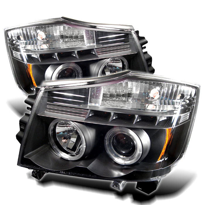 Nissan Titan 04-14 / Nissan Armada 04-07 Projector Headlights - LED Halo - LED ( Replaceable LEDs ) - Black - High H1 (Included) - Low H1 (Included)