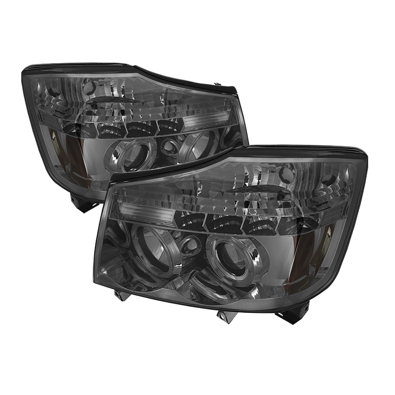 Nissan Titan 04-14 / Nissan Armada 04-07 Projector Headlights - LED Halo - LED ( Replaceable LEDs ) - Smoke - High H1 (Included) - Low H1 (Included)