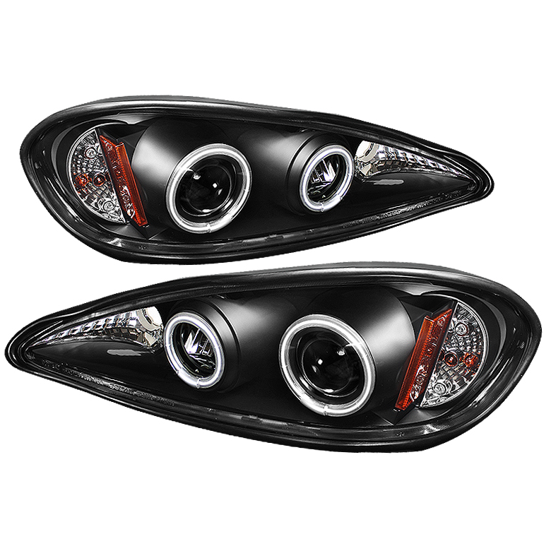 Pontiac Grand AM 99-05 Projector Headlights - CCFL Halo - LED ( Replaceable LEDs ) - Black - High H1 (Included) - Low 9006 (Not Included)