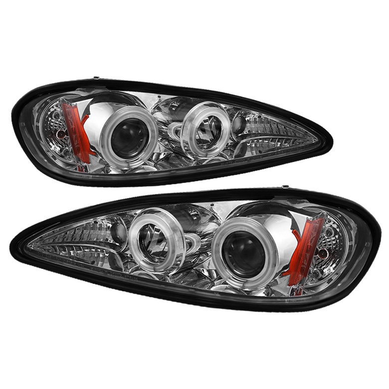 Pontiac Grand AM 99-05 Projector Headlights - CCFL Halo - LED ( Replaceable LEDs ) - Chrome - High H1 (Included) - Low 9006 (Not Included)