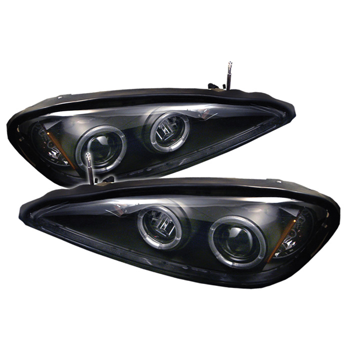 Pontiac Grand AM 99-05 Projector Headlights - LED Halo - LED ( Replaceable LEDs ) - Black - High H1 (Included) - Low 9006 (Not Included)