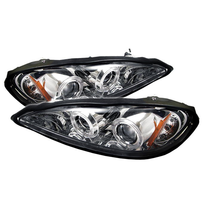 Pontiac Grand AM 99-05 Projector Headlights - LED Halo - LED ( Replaceable LEDs ) - Chrome - High H1 (Included) - Low 9006 (Not Included)