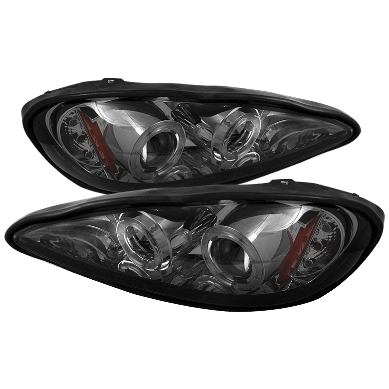 Pontiac Grand AM 99-05 Projector Headlights - LED Halo - LED ( Replaceable LEDs ) - Smoke - High H1 (Included) - Low 9006 (Not Included)