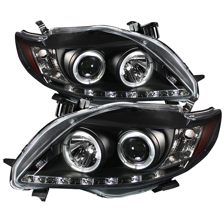 Toyota Corolla 09-10 Projector Headlights - LED Halo - DRL - Black - High H1 (Included) - Low H1 (Included)