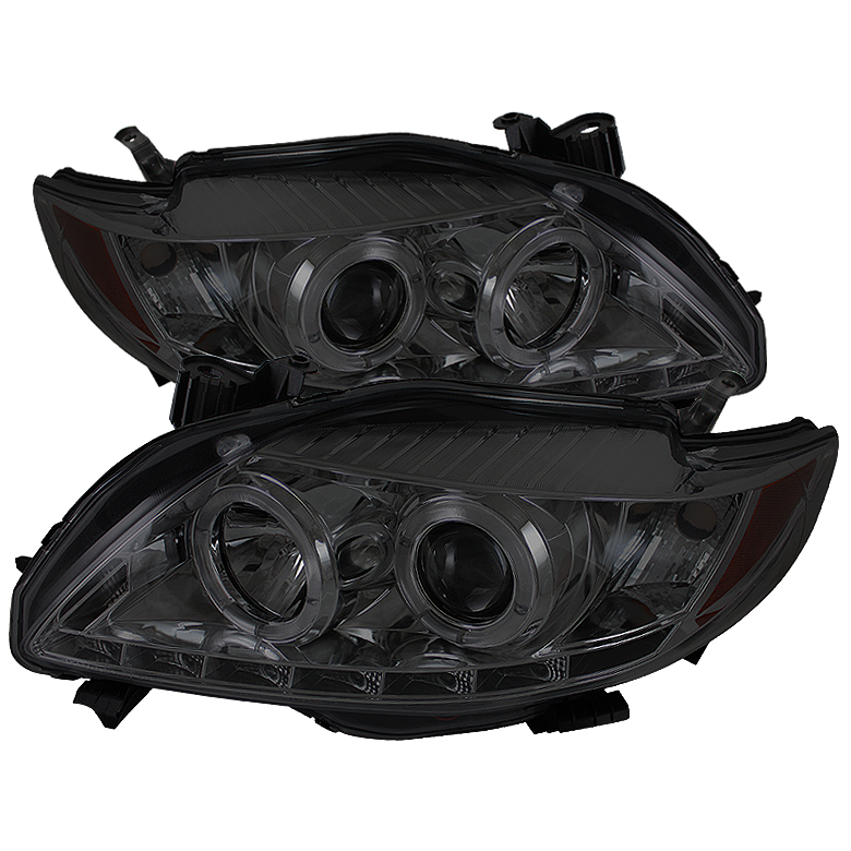 Toyota Corolla 09-10 Projector Headlights - LED Halo - DRL - Smoke - High H1 (Included) - Low H1 (Included)