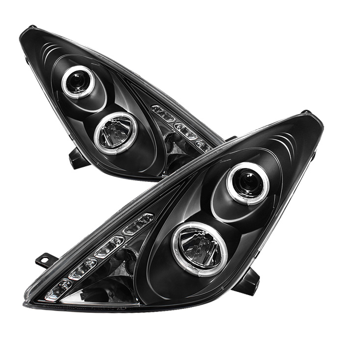 Toyota Celica 00-05 Projector Headlights - LED Halo - DRL - Black - High H1 (Included) - Low H1 (Included)