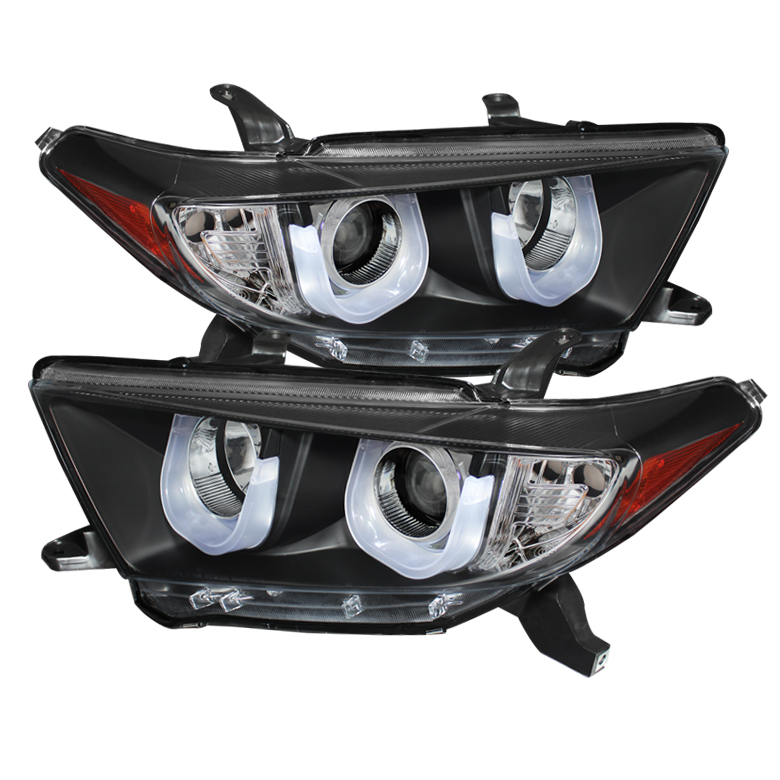 Toyota Highlander 11-13 Projector Headlights - 3D DRL - Black - High H1 (Included) - Low H7 (Included)