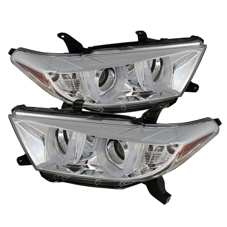 Toyota Highlander 11-13 Projector Headlights - 3D DRL - Chrome - High H1 (Included) - Low H7 (Included)