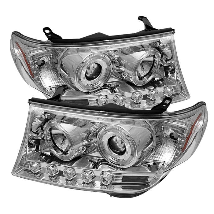 Toyota Land Cruiser 08-11 Projector Headlights - LED Halo - LED ( Replaceable LEDs ) - Chrome - High H1 (Included) - Low H1 (Included)