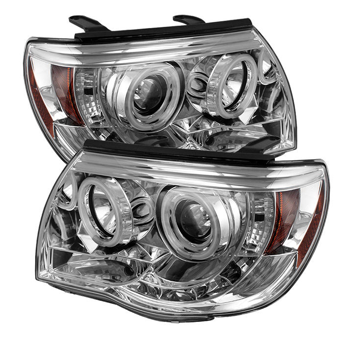 Toyota Tacoma 05-11 Projector Headlights - CCFL Halo - LED ( Replaceable LEDs ) - Chrome - High H1 (Included) - Low H1 (Included)