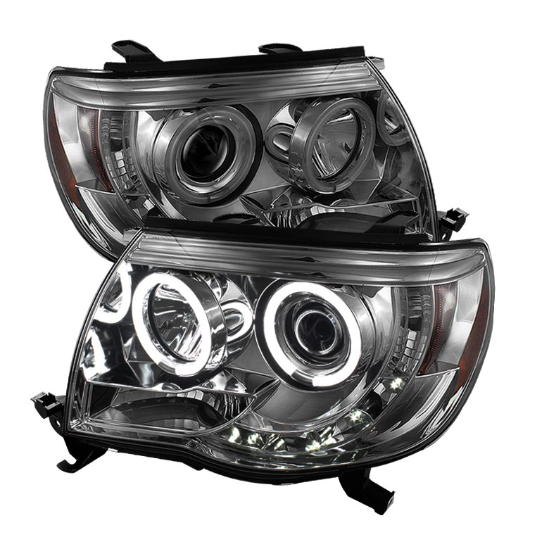 Toyota Tacoma 05-11 Projector Headlights - CCFL Halo - LED ( Replaceable LEDs ) - Smoke - High H1 (Included) - Low H1 (Included)