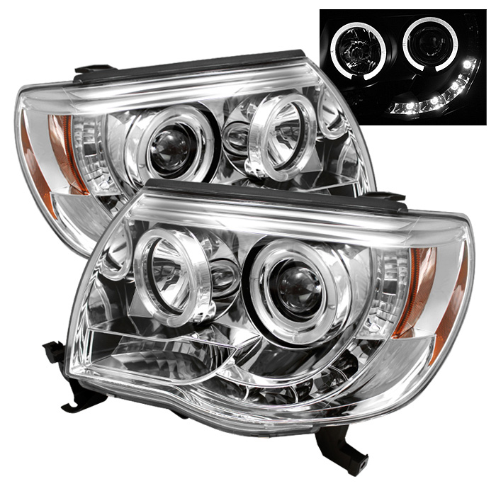 Toyota Tacoma 05-11 Projector Headlights - LED Halo - LED ( Replaceable LEDs ) - Chrome - High H1 (Included) - Low H1 (Included)