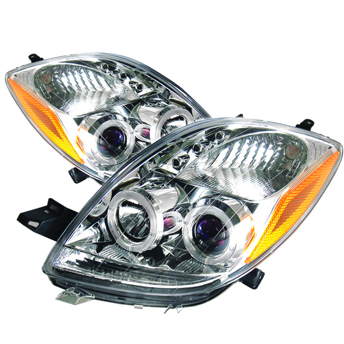 Toyota Yaris 06-08 2DR Projector Headlights - LED Halo- LED ( Replaceable LEDs ) - Chrome - High H1 (Included) - Low H1 (Included)