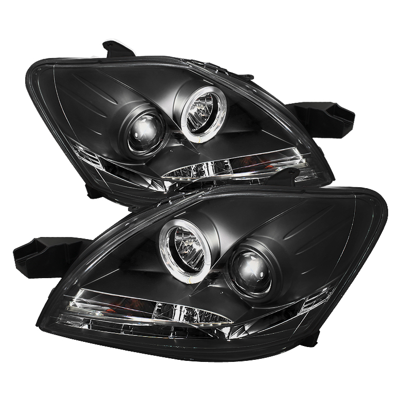 Toyota Yaris 07-11 4Dr Projector Headlights - LED Halo - DRL - Black - High H1 (Included) - Low H1 (Included)