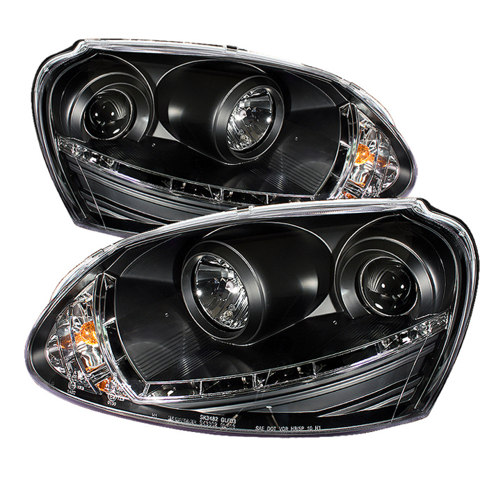 Volkswagen GTI 06-09 / Jetta 06-09 / Rabbit 06-09 Projector Headlights - Halogen Model Only ( Not Compatible With Xenon/HID Model ) - DRL - Black - High H1 (Included) - Low H1 (Not Included)