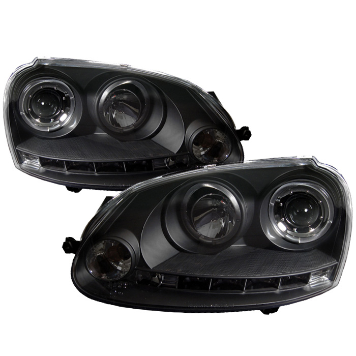 Volkswagen GTI 06-09 / Jetta 06-09 / Rabbit 06-09 Projector Headlights - Halogen Model Only ( Not Compatible With Xenon/HID Model ) - LED Halo - DRL - Black - High H1 (Included) - Low H1 (Included)