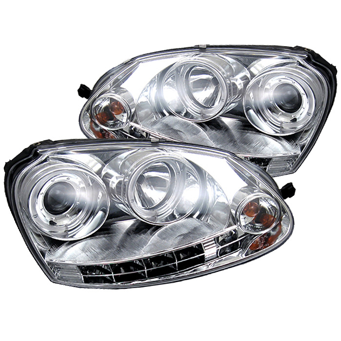 Volkswagen GTI 06-09 / Jetta 06-09 / Rabbit 06-09 Projector Headlights - Halogen Model Only ( Not Compatible With Xenon/HID Model ) - LED Halo - DRL - Chrome - High H1 (Included) - Low H1 (Included)