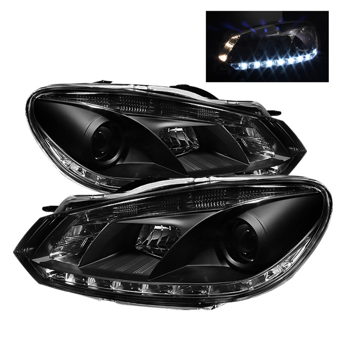 Volkswagen Golf / GTI 10-13 Projector Headlights - Halogen Model Only ( Not Compatible With Xenon/HID Model ) - DRL - Black - High H1 (Included) - Low H7 (Included)