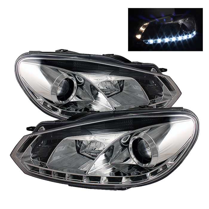 Volkswagen Golf / GTI 10-13 Projector Headlights - Halogen Model Only ( Not Compatible With Xenon/HID Model ) - DRL - Chrome - High H1 (Included) - Low H7 (Included)