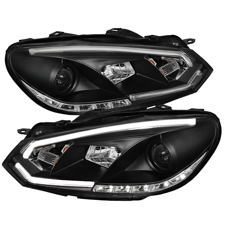 Volkswagen Golf / GTI 10-12 Projector Headlights - Halogen Model Only ( Not Compatible With Xenon/HID Model ) - Light Tube DRL - Black - High H1 (Included) - Low H7 (Included)