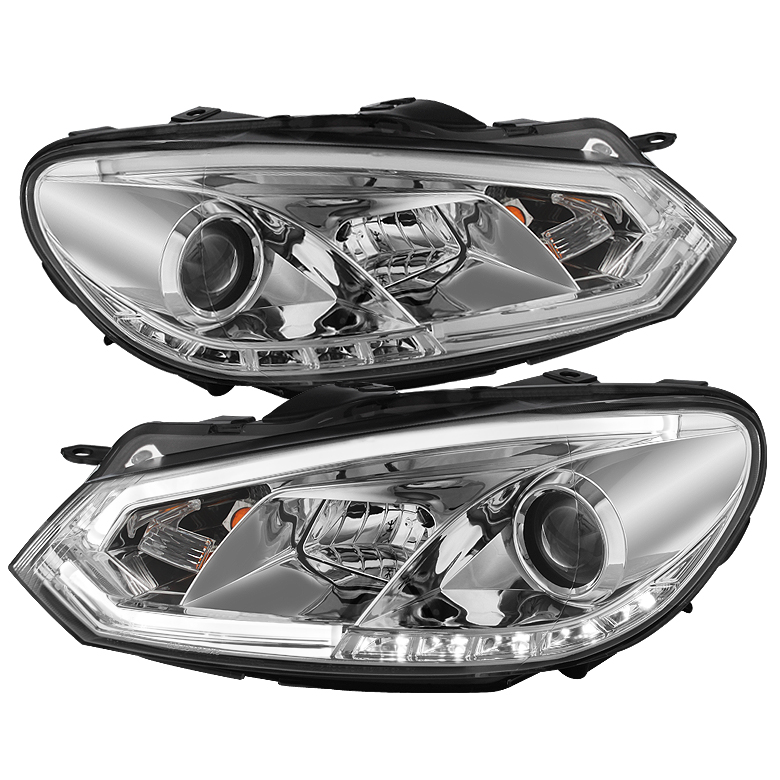 Volkswagen Golf / GTI 10-12 Projector Headlights - Halogen Model Only ( Not Compatible With Xenon/HID Model ) - Light Tube DRL - Chrome - High H1 (Included) - Low H7 (Included)