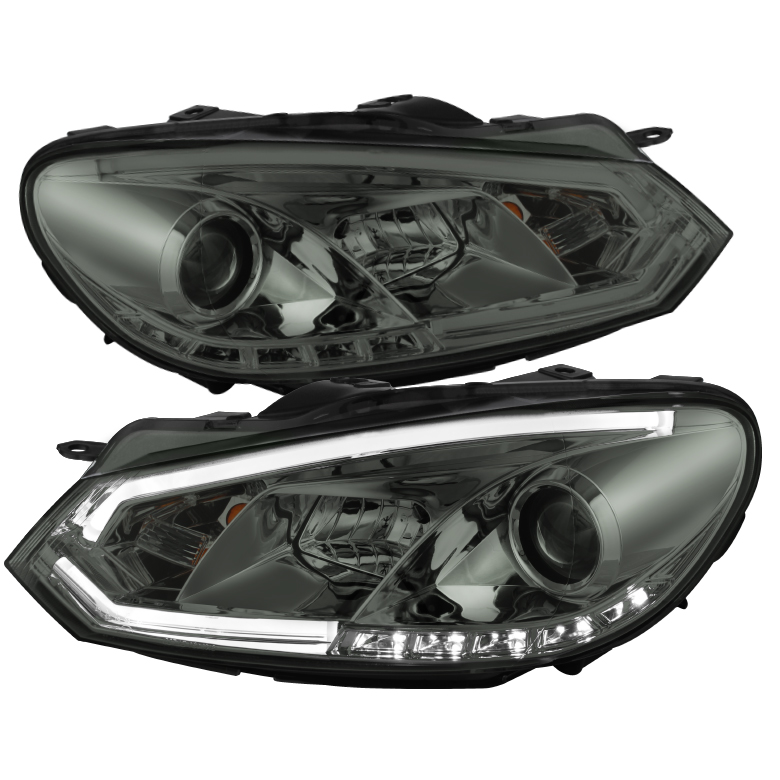 Volkswagen Golf / GTI 10-12 Projector Headlights - Halogen Model Only ( Not Compatible With Xenon/HID Model ) - Light Tube DRL - Smoke - High H1 (Included) - Low H7 (Included)