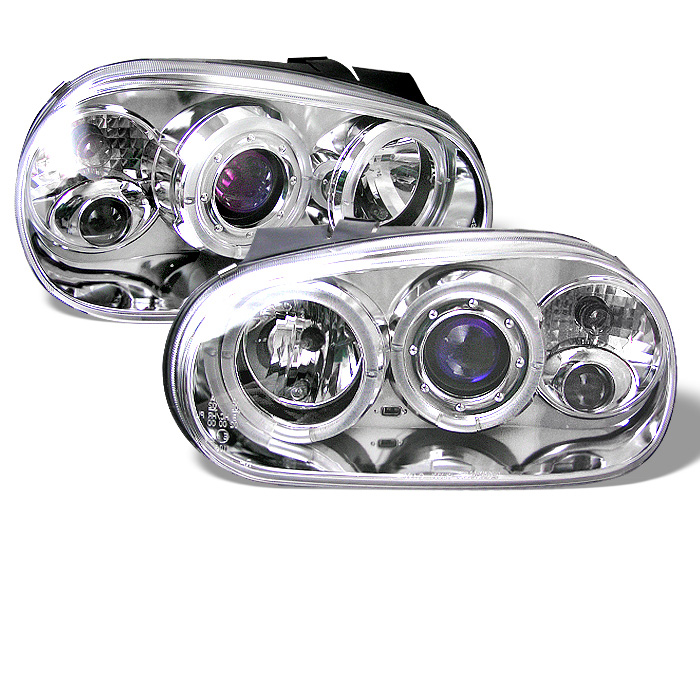 Volkswagen Golf IV 99-05 Projector Headlights - LED Halo - Chrome - High H1 (Included) - Low H1 (Included)