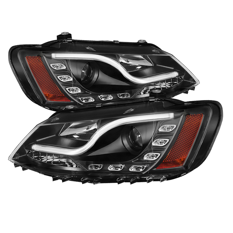 Volkswagen Jetta 11-14 Projector Headlights - Halogen Model Only ( Not Compatible With Xenon/HID Model ) Light Tube DRL - Black - High H1 (Included) - Low H7 (Included)