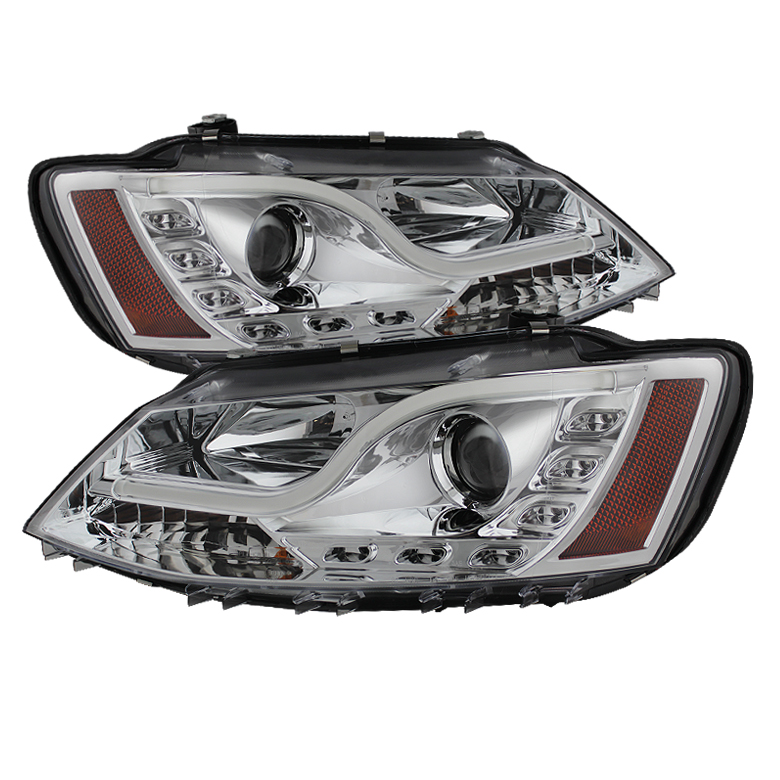 Volkswagen Jetta 11-14 Projector Headlights - Halogen Model Only ( Not Compatible With Xenon/HID Model ) Light Tube DRL - Chrome - High H1 (Included) - Low H7 (Included)