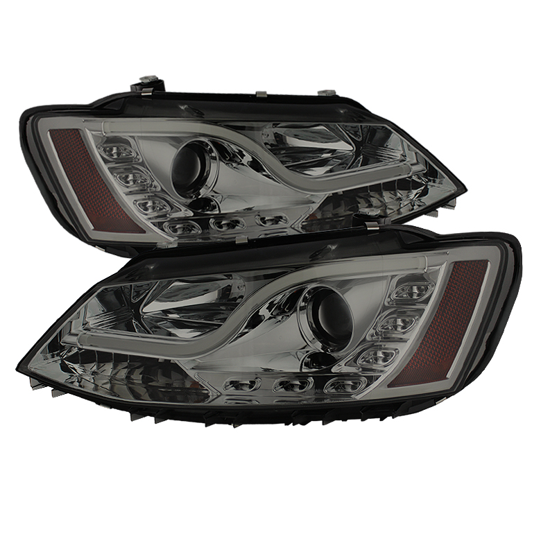 Volkswagen Jetta 11-14 Projector Headlights - Halogen Model Only ( Not Compatible With Xenon/HID Model ) Light Tube DRL - Smoke - High H1 (Included) - Low H7 (Included)