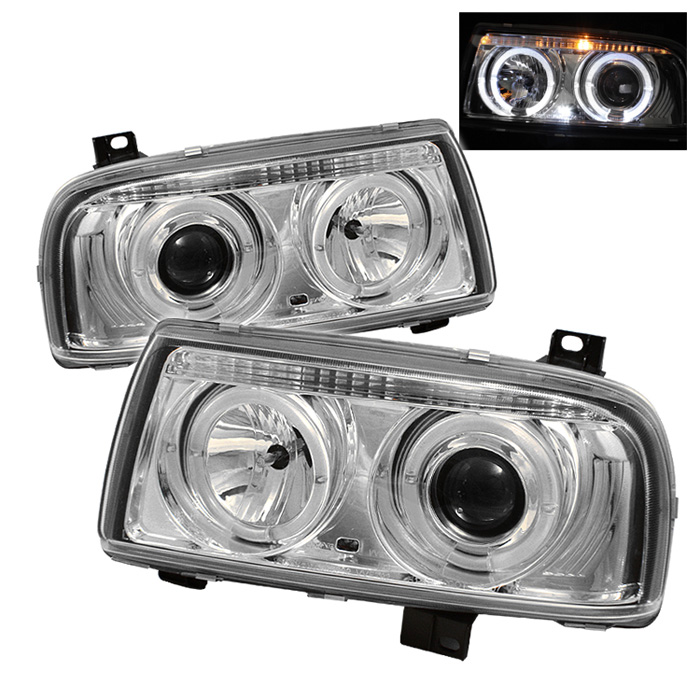 Volkswagen Jetta III 93-98 Projector Headlights - LED Halo - Chrome - High H1 (Included) - Low H1 (Included)