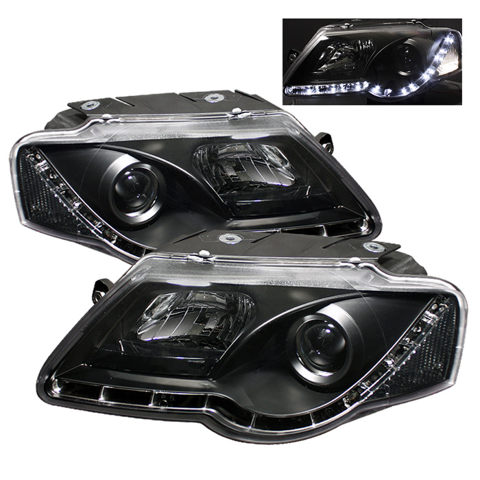 Volkswagen Passat 06-08 Projector Headlights - DRL - Black - High H1 (Included) - Low H1 (Included)