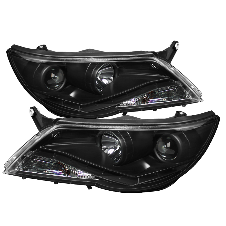 Volkswagen Tiguan 09-11 Projector Headlights - DRL - Black - High H1 (Included) - Low H7 (Included)