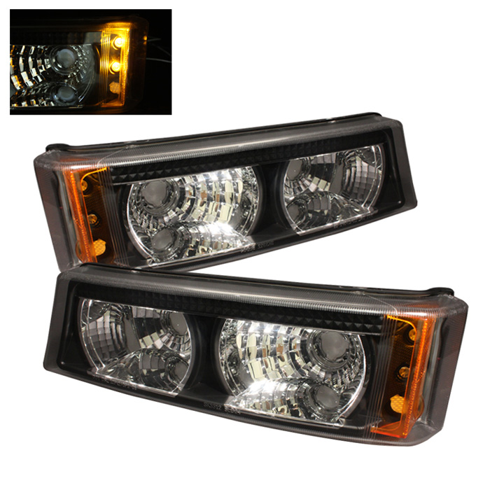 Chevy Silverado 03-06 Bumper Lights - Black Amber