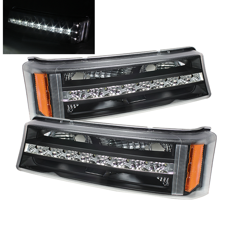 Chevy Silverado 03-06 LED Amber Reflector Bumper Lights - Black