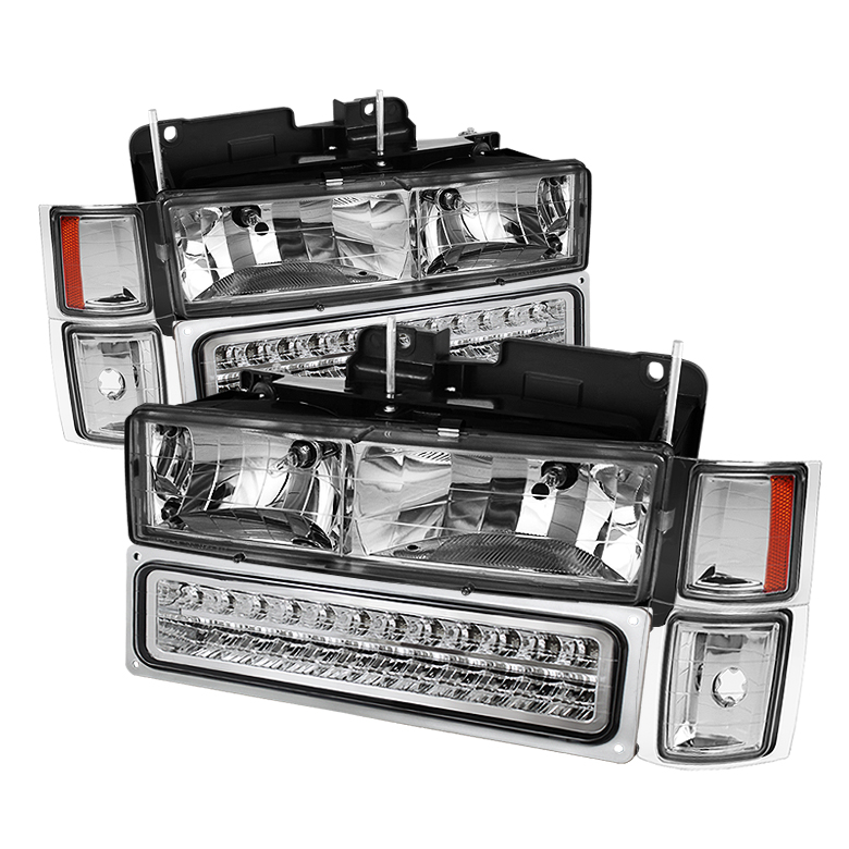 94-98 Chevy C/K C/10 1500/2500/3500/92-99 Tahoe/92-99 Suburban/94-98 Silverado/92-94 Blazer Full Size (Won?t Fit Seal Beam Headlights) Corner/LED Bumper Headlights - Chrome