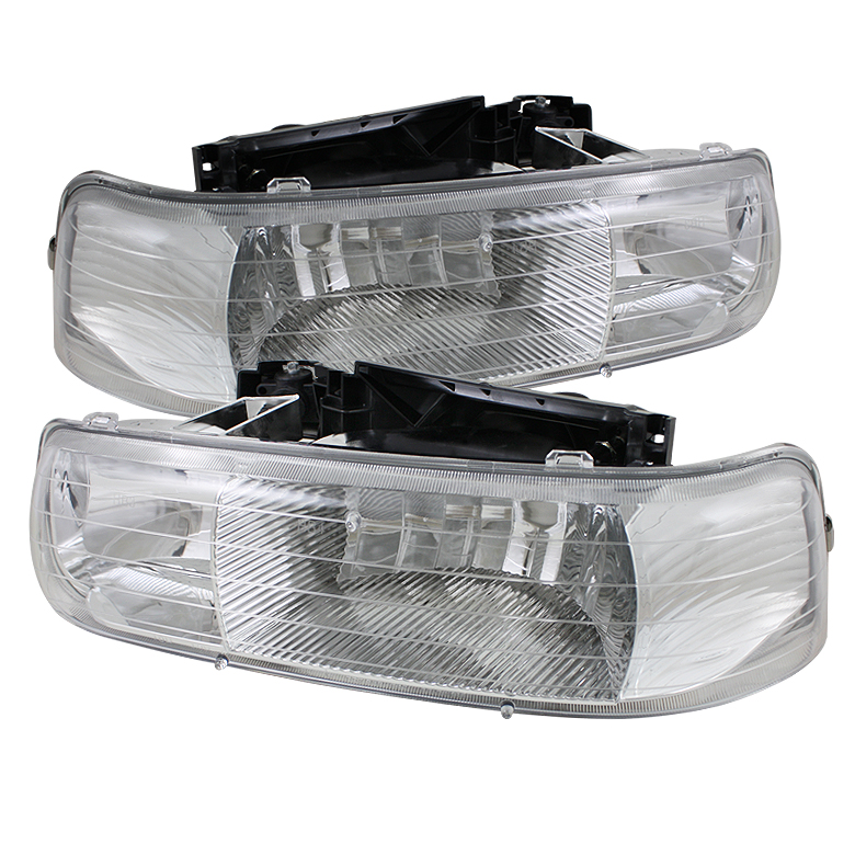 Chevy Silverado 1500/2500 99-02 / Chevy Silverado 3500 01-02 / Chevy Suburban 1500/2500 00-06 / Chevy Tahoe 00-06 Amber Crystal Headlights - Chrome