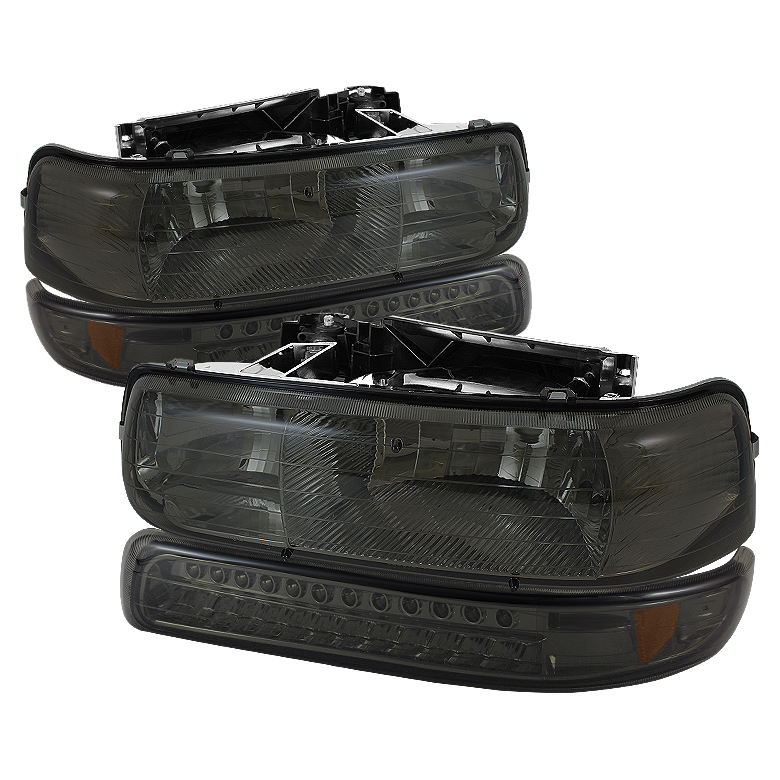 Chevy Silverado 1500/2500 99-02 / Chevy Silverado 3500 01-02 / Chevy Suburban 1500/2500 00-06 / Chevy Tahoe 00-06 Headlights With LED Bumper Lights - Amber - Smoke