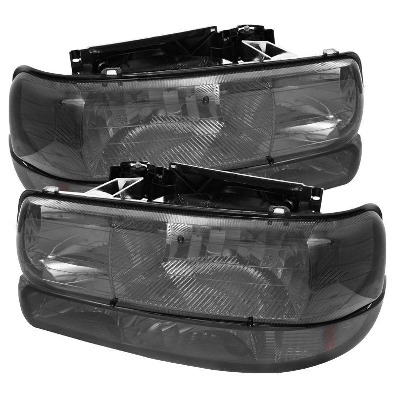 Chevy Silverado 1500/2500 99-02 / Chevy Silverado 3500 01-02 / Chevy Suburban 1500/2500 00-06 / Chevy Tahoe 00-06 Amber Crystal Headlights With Bumper Lights - Smoke