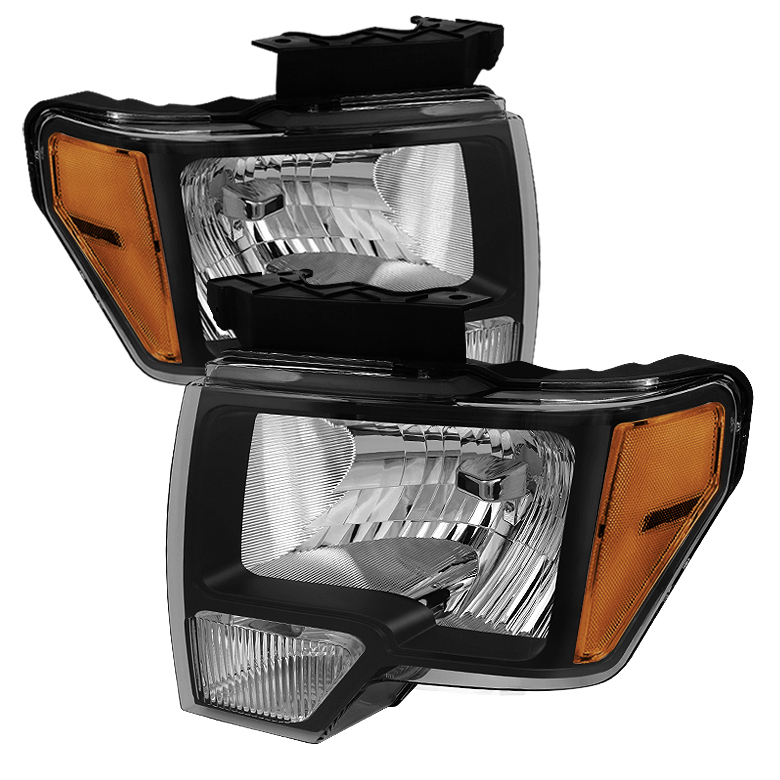 Ford F150 09-14 Amber Crystal Headlights - Black