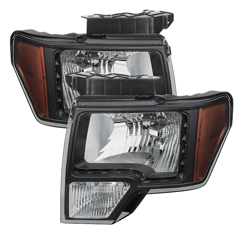 Ford F150 09-14 Amber Crystal LED Headlights - Black