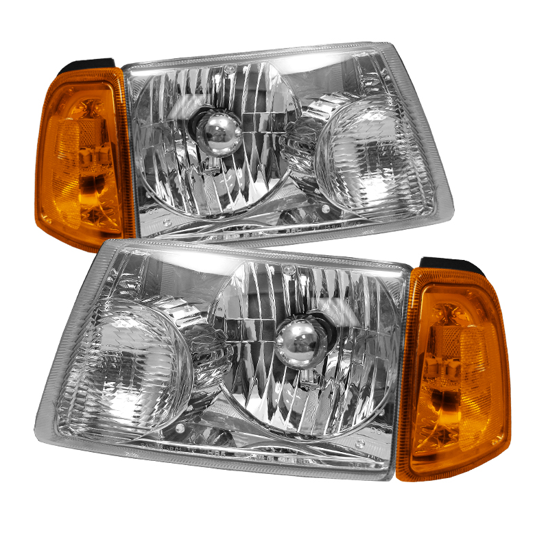 Ford Ranger 2001-2011 Amber Crystal Headlights W/ Corner Lights - Chrome