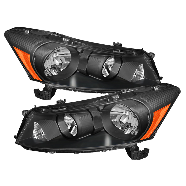 Honda Accord 08-12 4Dr Amber Crystal Headlights - Black