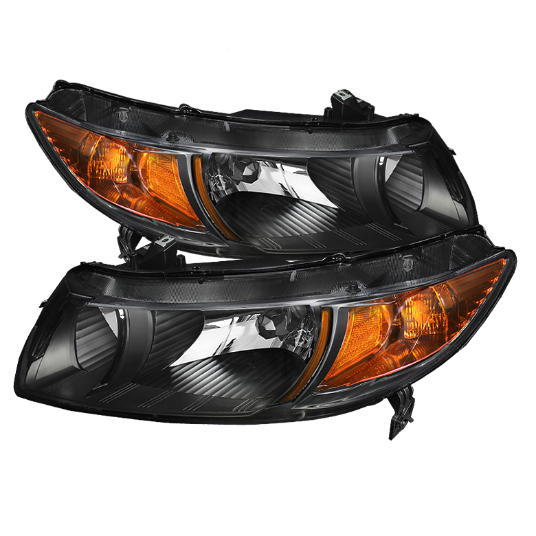 Honda Civic 06-11 2dr Amber Crystal Headlights - Black