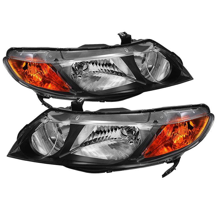 Honda Civic 06-11 4dr Crystal Headlights Amber- Black