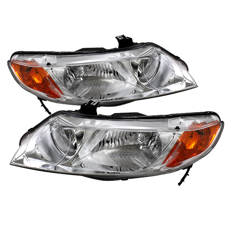 Honda Civic 06-11 4dr Crystal Headlights Amber- Chrome